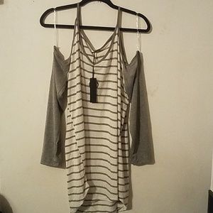 Poof! Striped Cold Shoulder Top